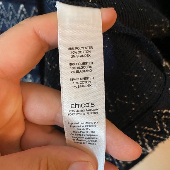 Chico’s Easywear Navy Chevron Shimmery Open Front Cardigan Size 2/Large - Picture 9 of 10